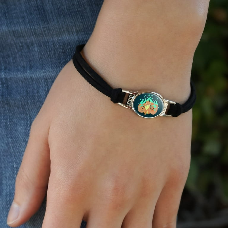 Kitsune Nine-Tailed Fox Novelty Suede Leather Metal Bracelet