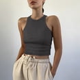 thumbnail image 2 of Women's Solid Color Ribbed Sleeveless Tank Top Dark Gray L, 2 of 5