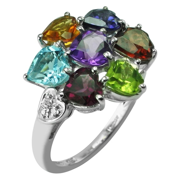 Multi Precious Gemstone 5.24 Ctw 925 Sterling Silver Women Wedding Love Ring