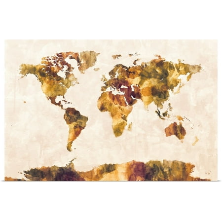 Great BIG Canvas | Rolled Michael Tompsett Poster Print entitled Map of the World Map Watercolor