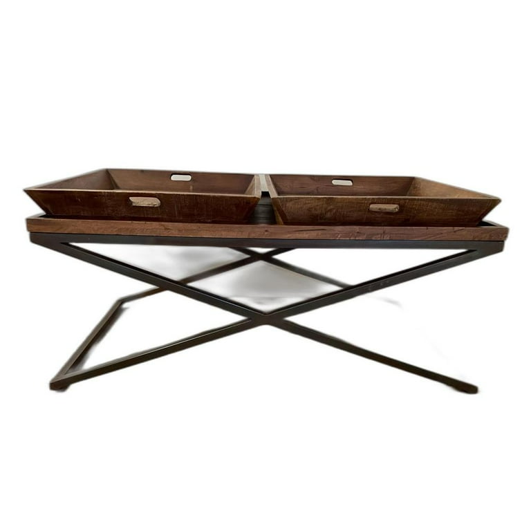 Modern Black Iron X Leg Wood Tray Coffee Table Modern Black Iron X Leg Wood Tray Coffee Table