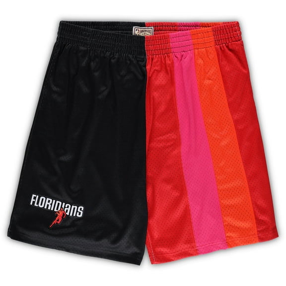 Men's Mitchell & Ness Black/Red Miami Heat Big & Tall Hardwood Classics Split Swingman Shorts