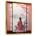 thumbnail image 2 of Designart "Window View of Japan with Pink Woman II" Landscapes Framed Wall Art - Traditional Pink Japan Entryway Framed Wall Art Print, 2 of 6