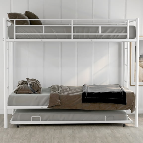 Nmkwnr Twin over Twin Bunk Bed with Trundle for Home, Bedroom, White