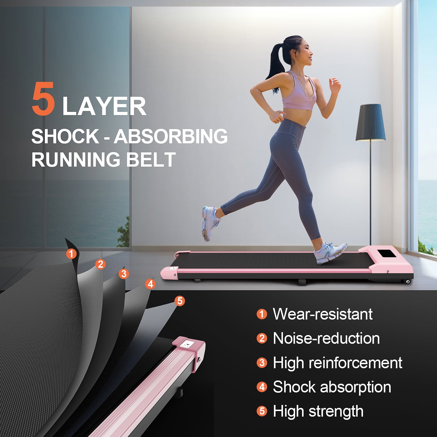 Bigzzia Portable Treadmill, Under Desk Walking Pad Flat Slim Treadmill, with Remote Control and LCD Display for Home Office Gym Use, Installation-Free, Gray