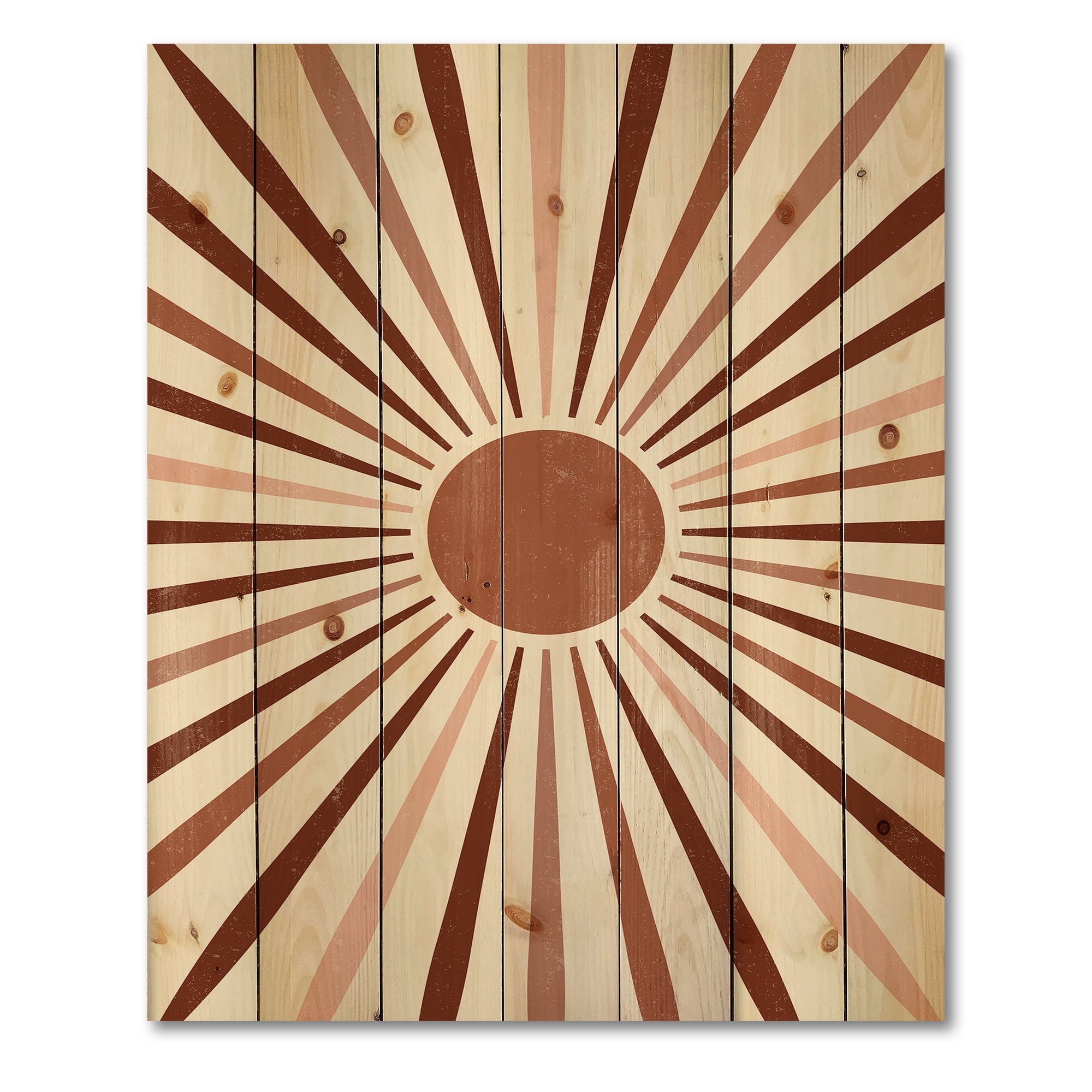 Designart 'Radiant Geometric Sun' Modern Print on Natural Pine Wood