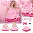 thumbnail image 4 of Pink Stage Performance Dress Cosplay Costume, Bustier Gown with Headpiece Waist and Leg Accessories, Halloween Outfit for Anime Events, 4 of 5