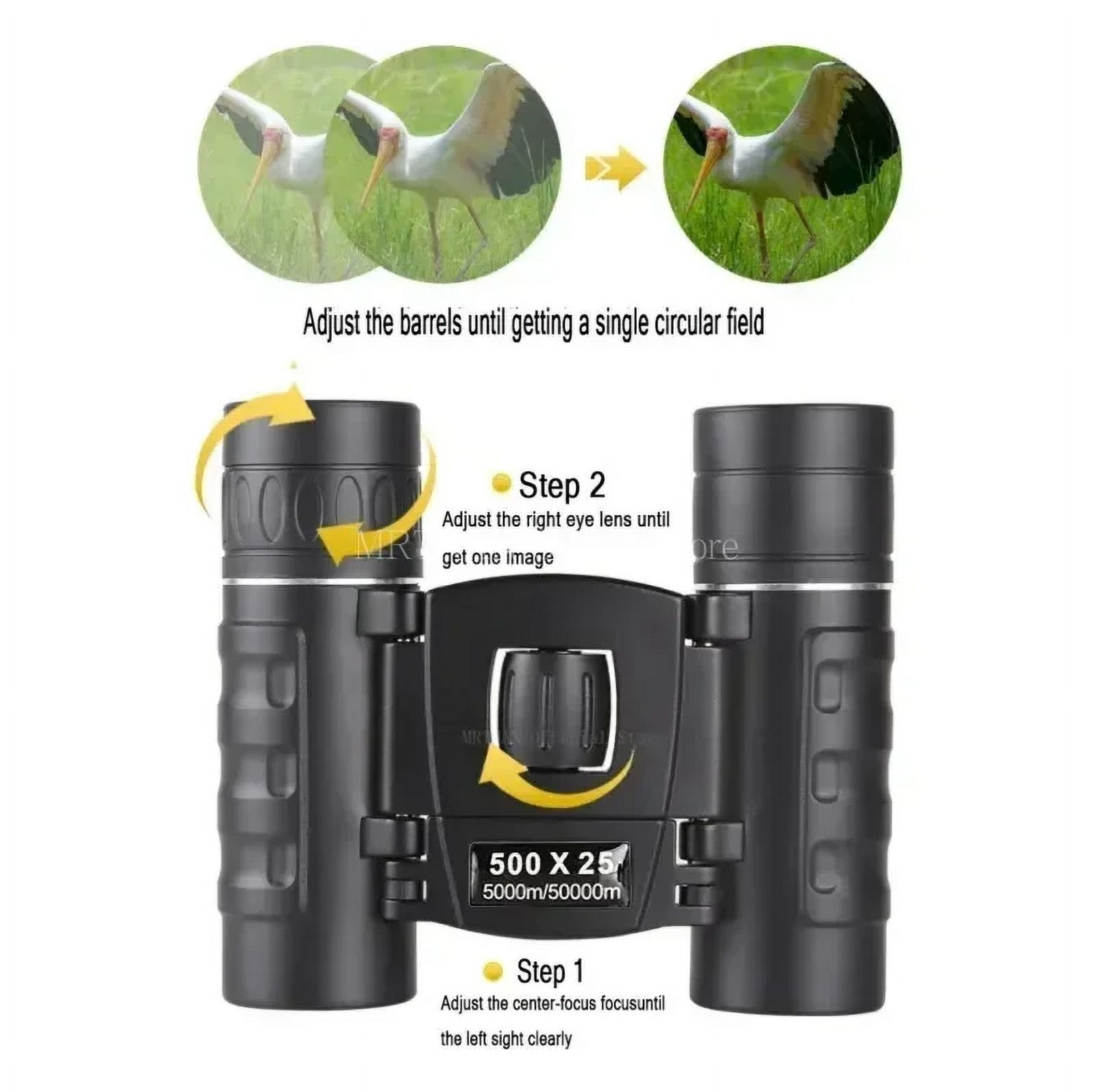 500x25 HD Zoom Portable Powerful Binoculars Long Range BAK4 Telescope Folding Optics for Outdoor Hunting Camping