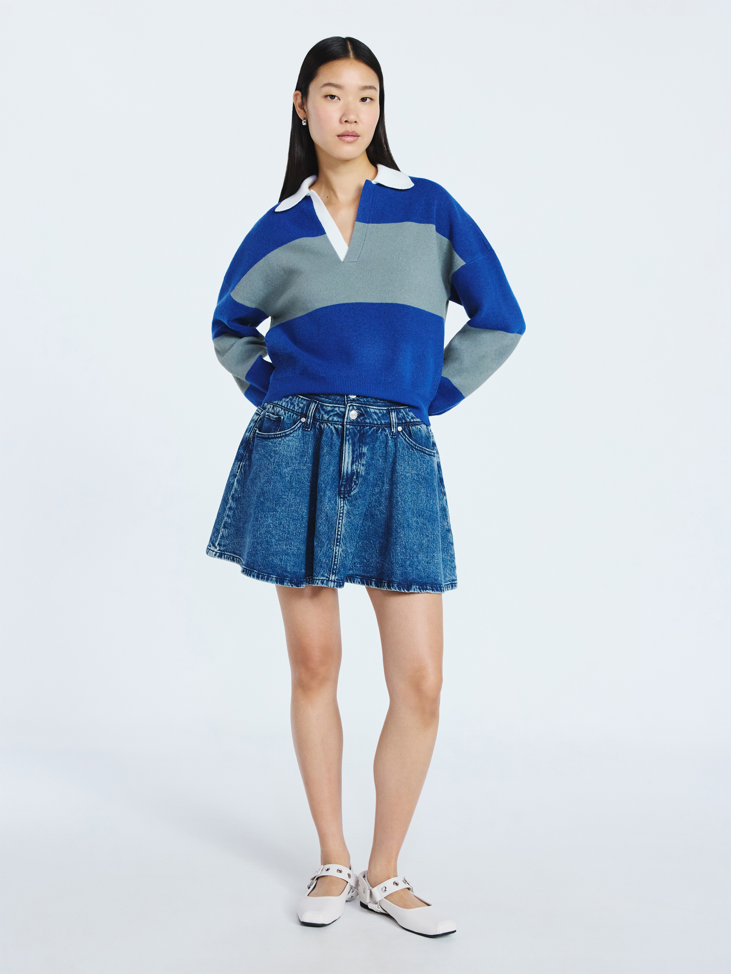 Scoop Women's Denim Mini Skirt with Double Waistband, Sizes 0-18