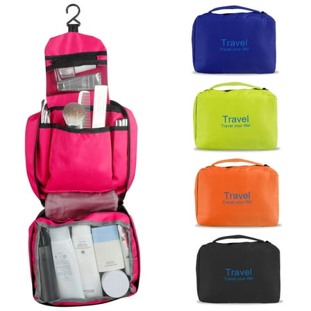 Toiletry Bag for Women Hanging Hook,AILKIN Compact and Foldable Portable Cosmetic Bags Toiletry Kit Set Makeup Bag Travel Accessories with 3 Compartment Toiletry Bag for Traveling,Rose