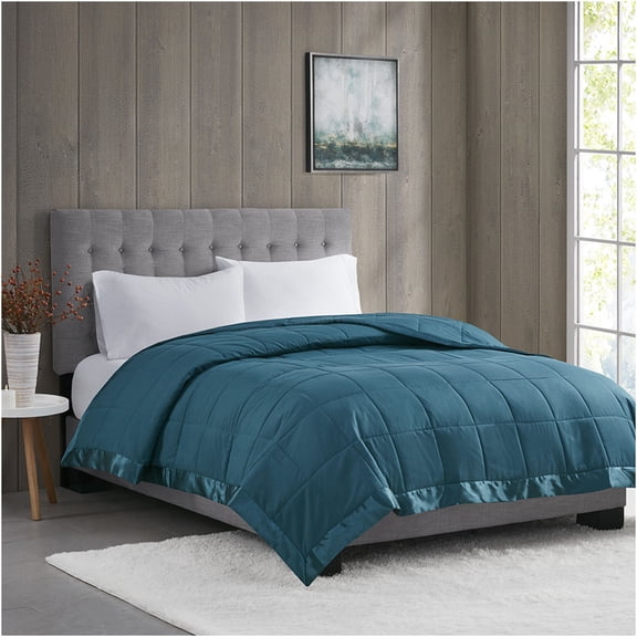 JERFIT King Size All-Season Down Alternative Blanket with Satin Trim, Hypoallergenic & OEKO-TEX Certified, Teal Lightweight Comfort for Bed or Couch