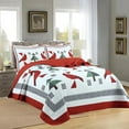thumbnail image 2 of 3 Pcs Winter Red Cardinals Christmas Quilt Bedspread Set Holiday Decor, 2 of 7