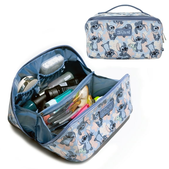 Disney Stitch Poses All-Over Print 9" Blue Cosmetic Makeup Toiletry Bag