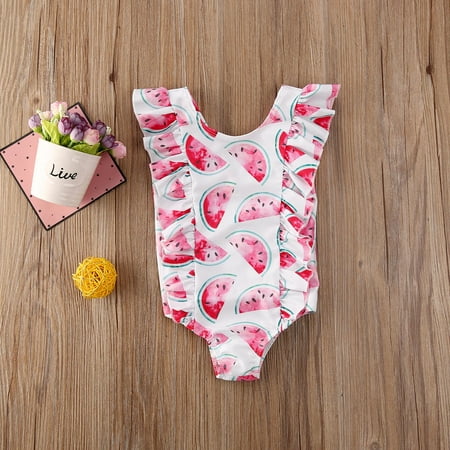 

Nokpsedcb Toddler Baby Girls Swimsuit Ruffled Sleeveless Swimwear One-Piece Beachwear Bathing Suit Pink 1-2 Years