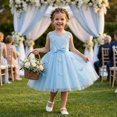 thumbnail image 6 of IBTOM CASTLE Toddler Little Flower Girls Princess Tulle Dress Sleeveless Floral Embroidery Tutu 3D Butterfly Back Bowknot For Wedding Birthday Party Evening Formal Blue, 6 of 7