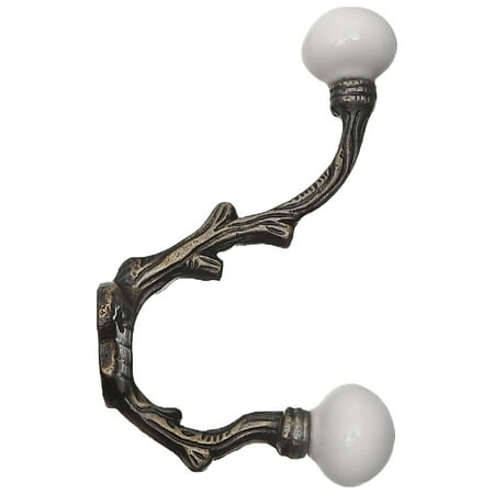 

Maison Concepts Iron French Hook With Ceramic Ivory Knob (Antique Brass) - Set of 4 (1.25L X 3.25W X 5.5H)
