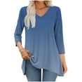 thumbnail image 2 of Womens Print Tops Fall Long Sleeve V Neck 3/4 Length Sleeve Shirts Loose Casual Basic Tees Shirt Tunic Blouses (M, Navy-A), 2 of 6