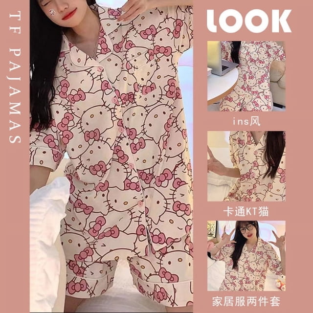 Ensemble de Pyjama en Coton 2 Pcs pour Filles Manches Courtes Coupe Ample Pochacco Dessin Animé