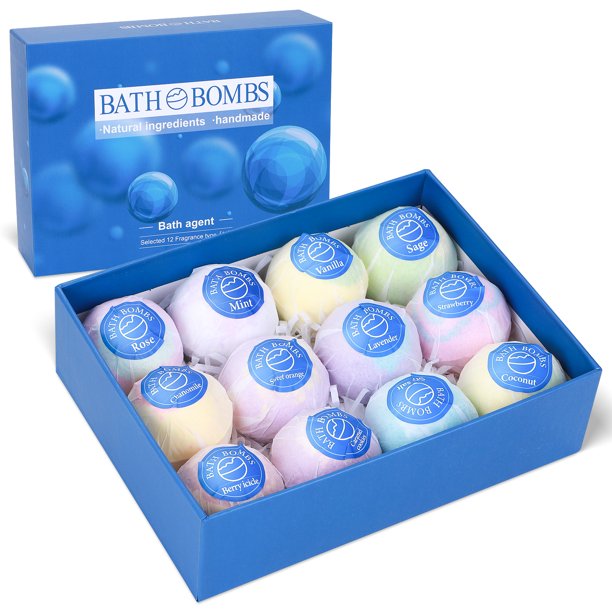 Bath Bombs Gift Set, 12Pcs Organic Bubble Bath Bombs Moisturize Dry