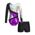 thumbnail image 2 of Doomiva Girls 2Pcs Rhinestone Tracksuit Long Sleeve Gymnastics Dance Outfit Leotard with Shorts Unitard B05 6, 2 of 7