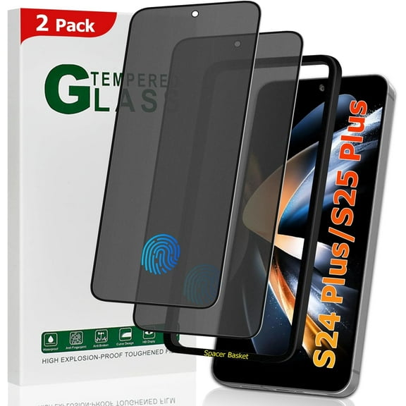 2 Pack Galaxy S24 /S25 Plus Matte Anti spy Privacy Screen Protector, 9H Tempered Glass, Anti-Scratch, Smooth and Responsive Absolute, No Bubbles, High Definition Clear, With Installation Frame