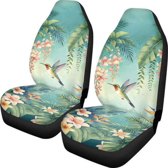 Psesaysky Non-Slip Vehicle Seat Covers for SUV, Washable Nonslip Front Seat Cover Polyester 2pcs, Tropical Hummingbird