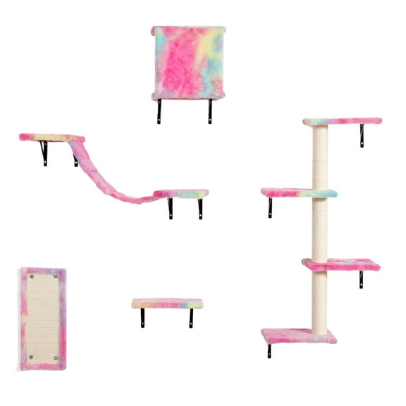 Anbile Colorful Cat Tree Set, Multi-Purpose Cat Toy with Platform, Litter Box, Cat Perch, Cat Bridge and Scratching Post