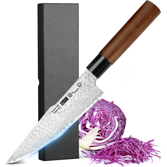 Plys Japanese Chef Knife - 8 Inch Damascus Kitchen Knife, Non-Slip Razor Ultra Sharp Knife with Ergonomic Handle