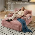 thumbnail image 4 of Homefun 61'' Oversized Chenille Chaise Lounge Chair with Cup Holder,No Assembly Indoor Reading Sofa with 3 Pillows for Living Room Bedroom,Pink, 4 of 5