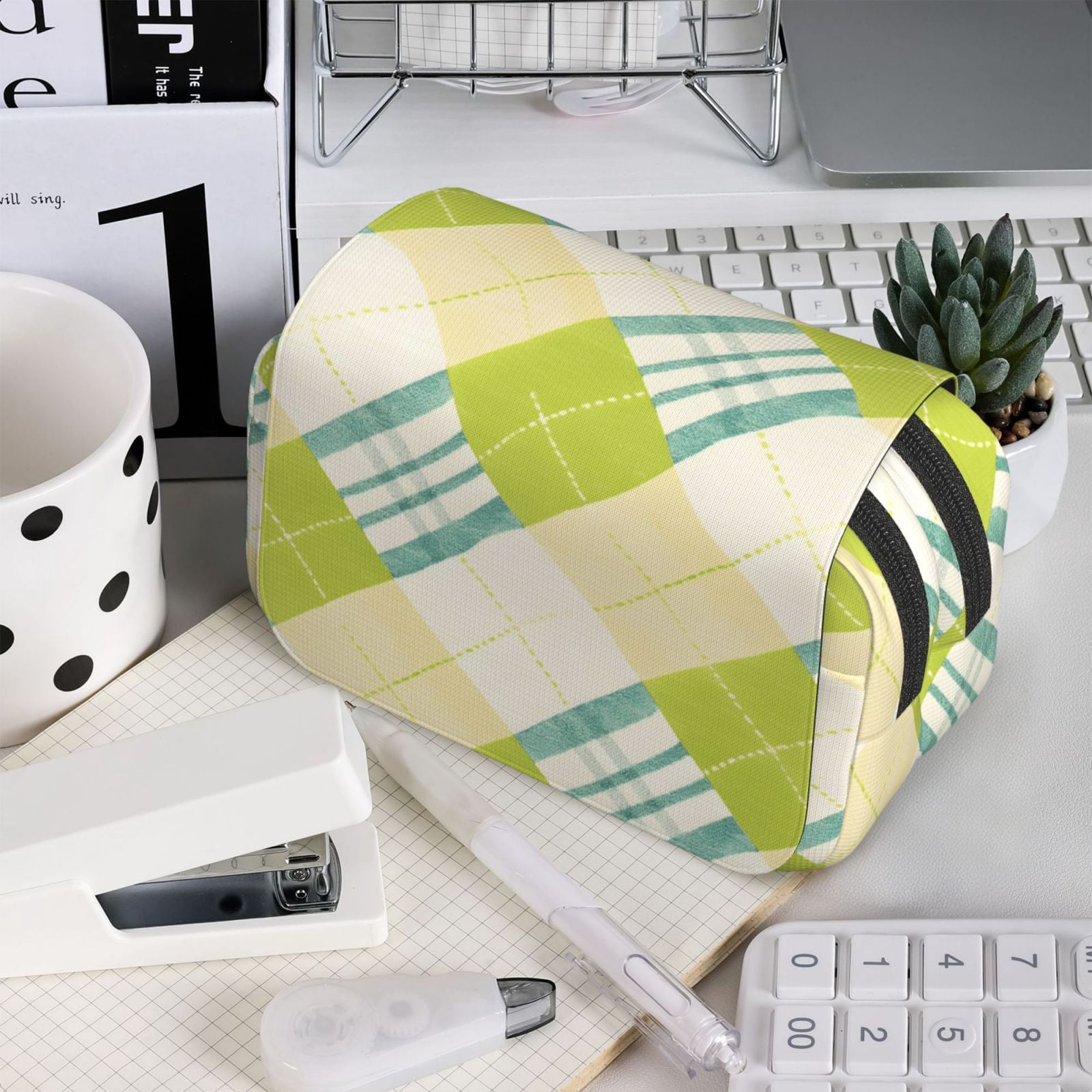 Large-Capacity Flip-Top Double-Layer Pencil Case, Multi-Functional Pocket Pen Case, Durable Stationery Organizer Lime Houndstooth Hand-Drawn Sketch_1