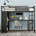 thumbnail image 2 of New Twin XL Size Loft Bed Frame with Built-in Wardrobe, Metal Loft Bed with Desk and Storage Shelves, Black, 2 of 11