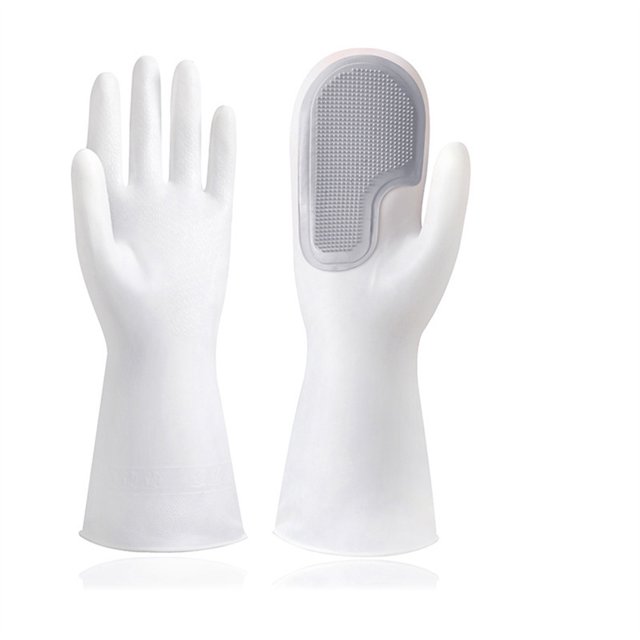 Inteprter 1 par de guantes para lavar platos, fregador de manos, tazas de reutilizables, manoplas de esponja para frutas, cocina, baño, Suministros de limpieza para el hogar gris