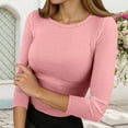 thumbnail image 2 of Tops for Women Crew Neck Tops Pink Womens Long Sleeve Shirt Womens Basic Tops Womens Cute Fall Tops, 2 of 6