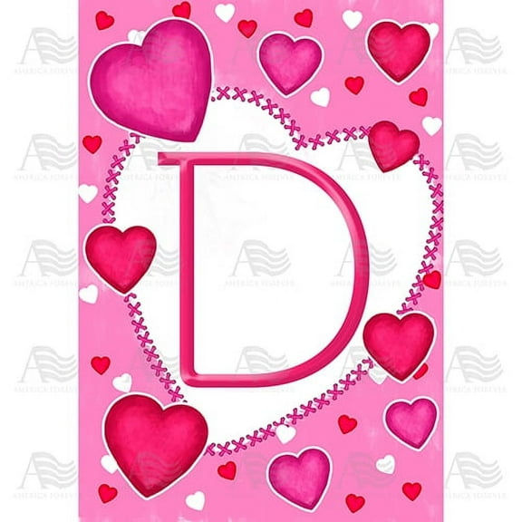 America Forever Flags Monogram Letter D House Flag - Happy Valentine's Day - 28 x 40 Inches, Holiday Love Hearts Valentine House Flag, Seasonal Yard Outdoor Decorative Double Sided Flag