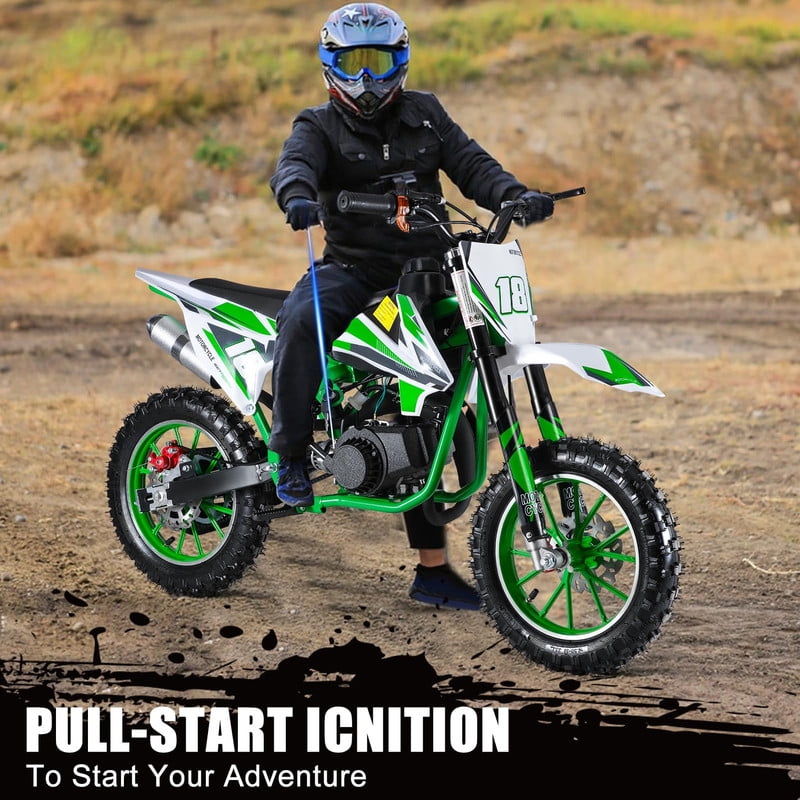 Seipouy 49cc Kids Dirt Bike, Gas Power 2 Stroke Dirt Bike Off Road Mini Motorcycle, Mini Dirt Bike for Kids & Adults, Pull Start Pit Bike, Speeds Up to 25 MPH for Uphill & Off-Road