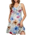 thumbnail image 5 of TOPUUTP Summer Dresses for Women Sleeveless Floral Print Spring Casual Dresses Party Beach Tank Swimsuit Coverup Loose Crew Neck Flowy Pockets A-Line Sundress Light Blue S, 5 of 5