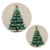 Cotton Rope Pot Holder Set of 2 Kitchen Trivets Green Christmas Tree with Baubles Potholdersfor Hot Pans & Dishes