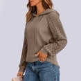 thumbnail image 5 of Gaigiky Shirts for Women Round Neck Drawstring Hoodies Solid Color Lace Spliced Long Sleeve Loose Fit Fall Daily Casual Pullover Outfits, 5 of 7