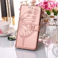 thumbnail image 6 of SaniMore Case for iPhone 15 Plus (6.7" 2023), PU Leather Full-body Protective Cover with Luxury Embossed Butterfly [Wrist Strap & Card Slots & Flip Kickstand] Shockproof Wallet Cover, Rosegold, 6 of 9
