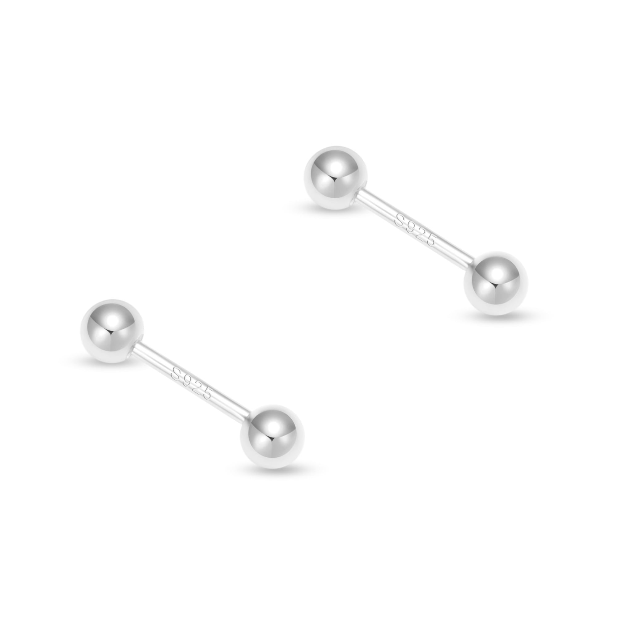 RYSKYJEWELRY Two Ball Stud Silver Earrings, 925 Sterling Silver, All Ages