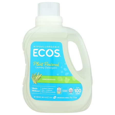 Pack of 4, Ecos Hypoallergenic Lemongrass Laundry Detergent, 100 oz