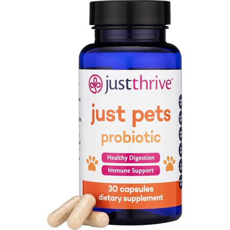 Just Thrive: Just Pets Probiotic - 30 Capsules  8 oz - Daily Digestive Support for Dogs - Gut Health Supplement for Large and Small Breeds - No Wheat  Gluten  Soy  Dairy  Nuts or Chicken