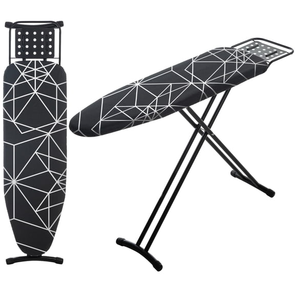 RAINHOL Ironing Board 43x13, Compact Iron Board Full Size with Heavy Duty Iron Rest, Thick Padded Cover, Adjustable Height, Sturdy Lightweight Steel Legs, Black