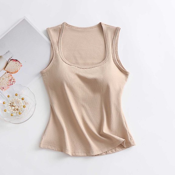 Fewfanhot Women's Summer Solid Lounge Camisole - Padded Backless Sleeveless Design, Soft Breathable Loungewear Pjm