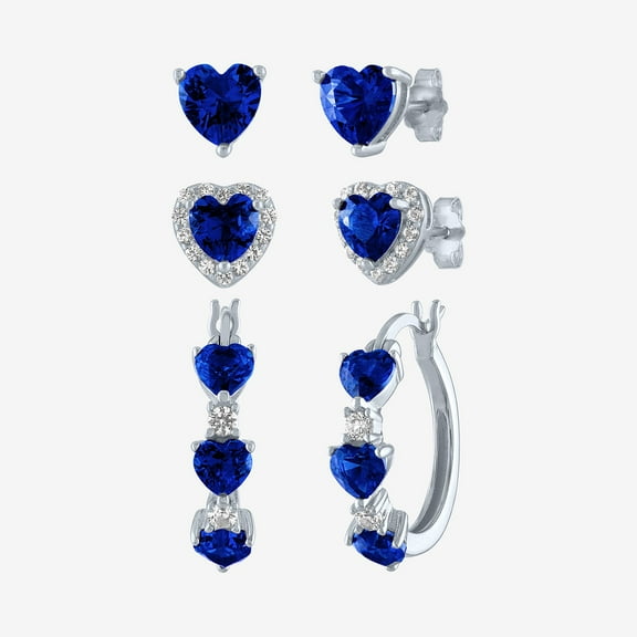 Womens Created Sapphire Sterling Silver Heart 3 Pair Jewelry Set