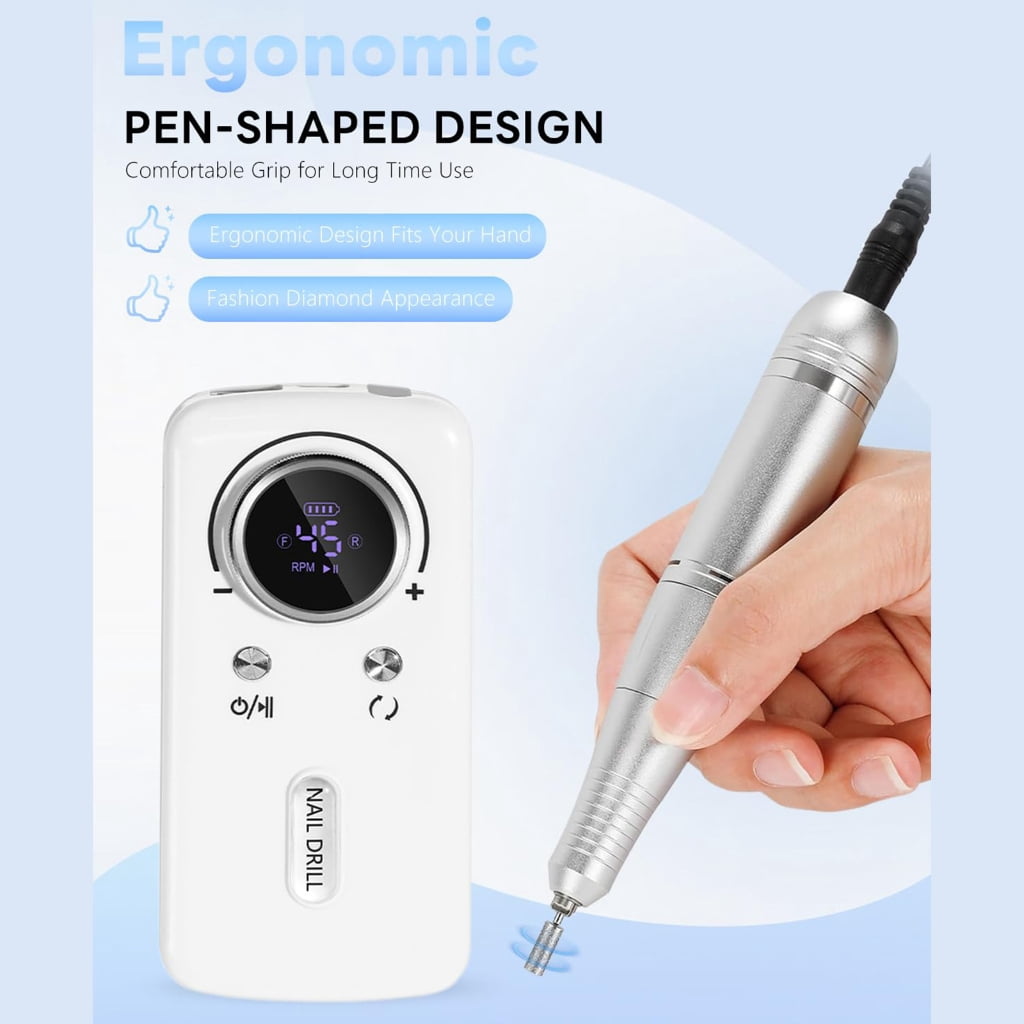 Highly Speed Rechargeable Nail File Kit 45000 RPM For Gel Nail Pedicure Manicure