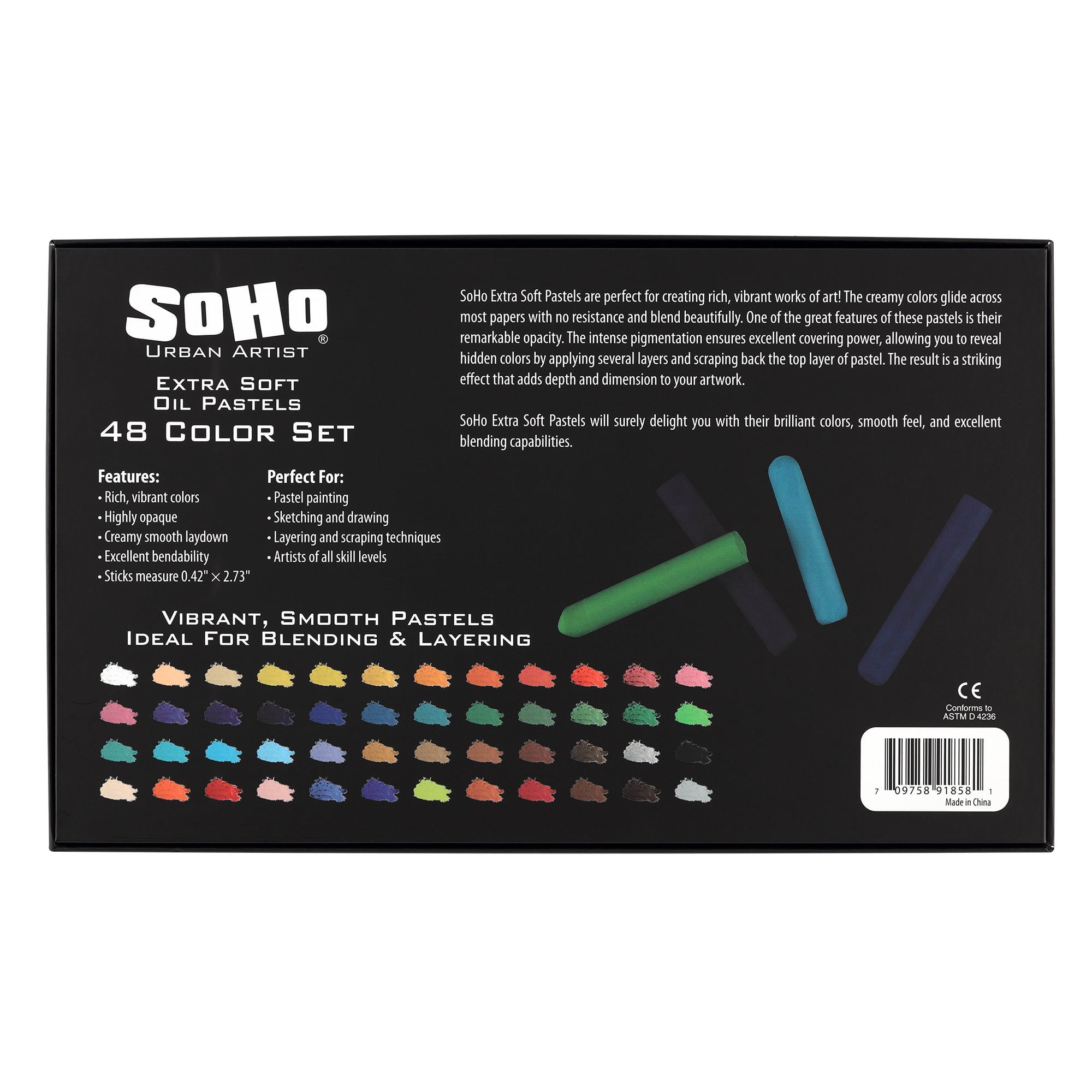 SoHo Urban Artist Extra Soft Oil Pastels Set of 48 & 11x14 Oil Pastel Pad Bundle – 20-Sheet Textured Paper for Blending, Layering & Drawing – Smooth, Pigmented Pastels & Acid-Free Sketchbook