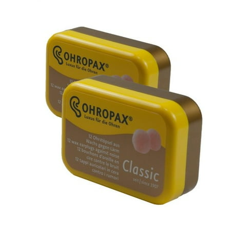 Plugs Ear Plugs - 2 Pack of Ohropax Reusable Wax/cotton Ear Plugs (24 Plugs Total) with Clear Carrying Case