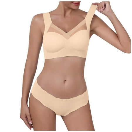 Women s Comfortable And Sexy Fixed Cup Underwear Set Ice Silk Thin Style Beautiful Back European And Non Bra Set For Women  Size XXL
