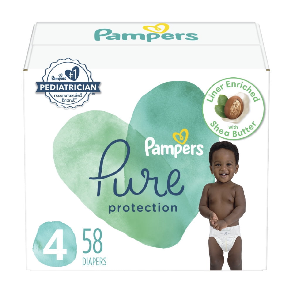Pampers Pure Diapers Size 4, 58 Count (Choose Your Size & Count